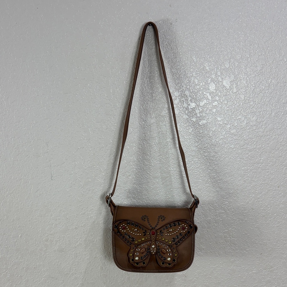 COACH Butterfly Embellished Brown Leather Crossbody Bag - Picture 13 of 17